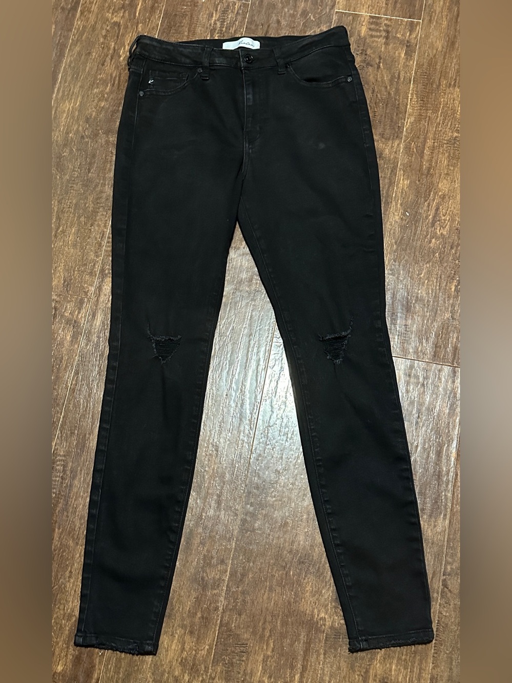 KanCan Distressed Black Ankle Denim Jeans Raw Fringe Hem Women’s 9/28